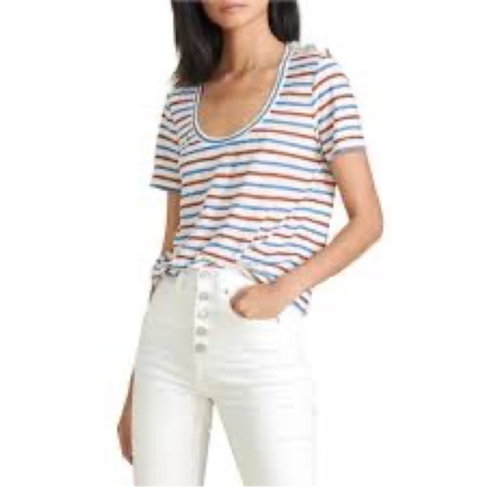 Veronica Beard Benji Striped Linen Tee Size S| Lightweight Summer Chic| Designer